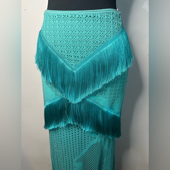 NWT PatBO fringe & lace teal green maxi skirt crochet | size 4 - Picture 5 of 6